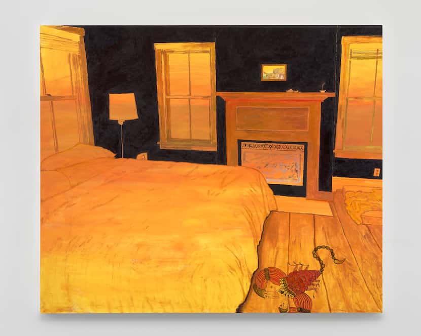 In the standout "Buddhadharma Fever" (2019), artist Leidy Churchman depicts a golden-hued...