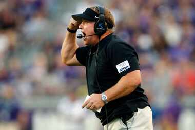 TCU Horned Frogs head coach Gary Patterson yells to his players during the first quarter...