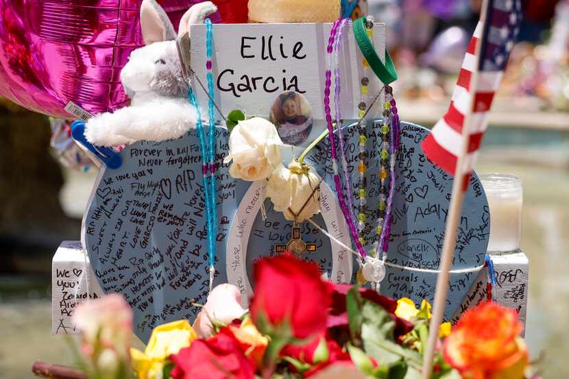 A memorial for Robb Elementary School shooting victim Ellie Garcia, 10, at the town square...