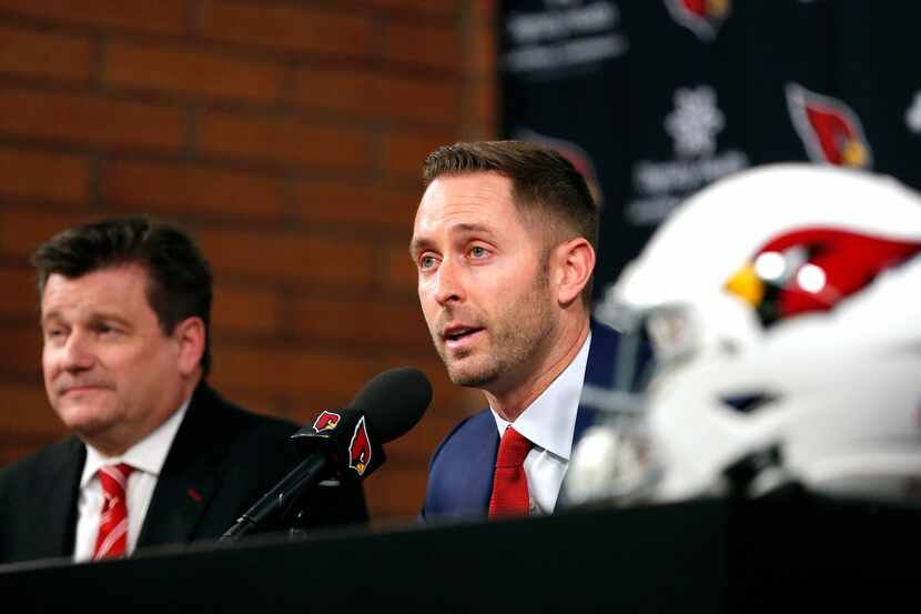 Arizona Cardinals new NFL football head coach Kliff Kingsbury addresses the media,...