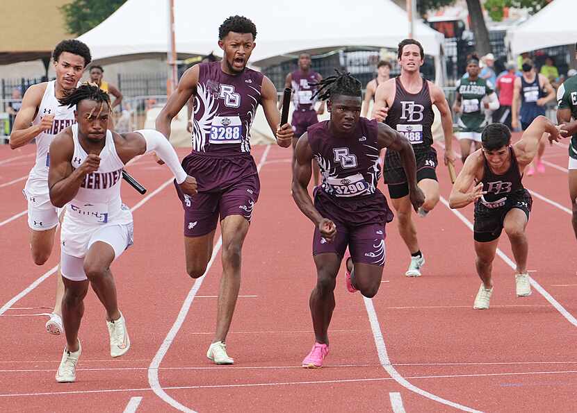 Red Oak competes in the 4 X 100m relay at the UIL State track championships at Mike Myers...