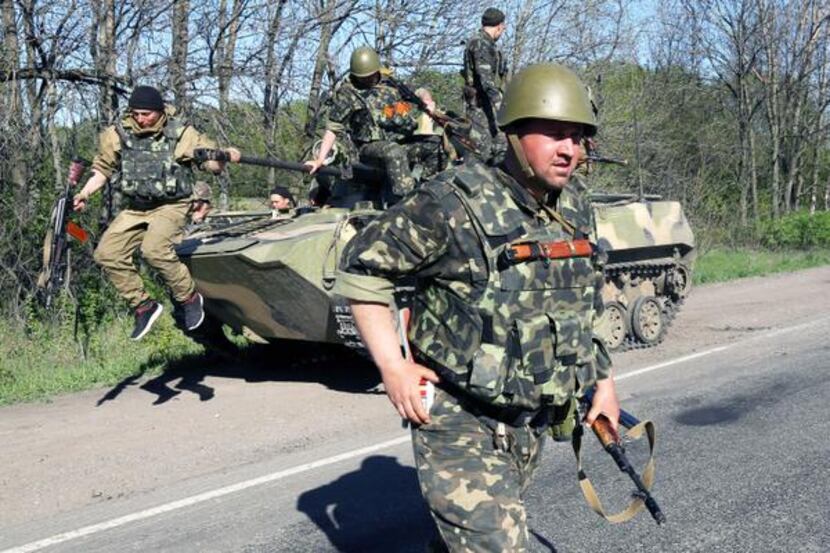 
Ukrainian army troops clashed with pro-Russia insurgents Thursday outside Slovyansk, 100...
