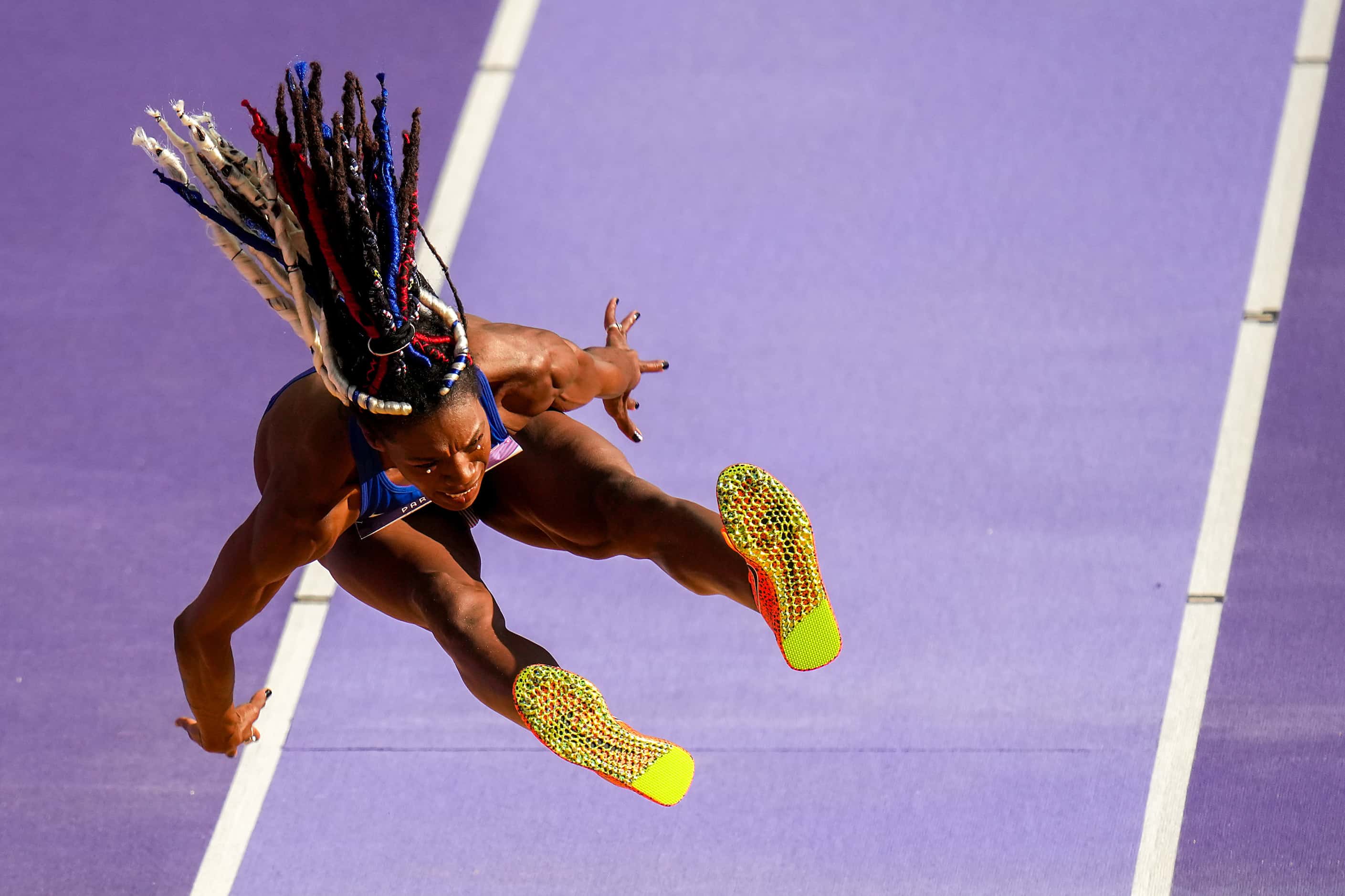 Tori Franklin of the United States competes in women’s triple jump qualifying at the 2024...