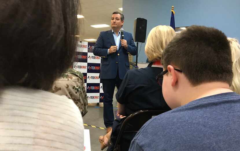 U.S. Sen. Ted Cruz speaks to about 100 supporters at Texas Mailhouse, a business in...