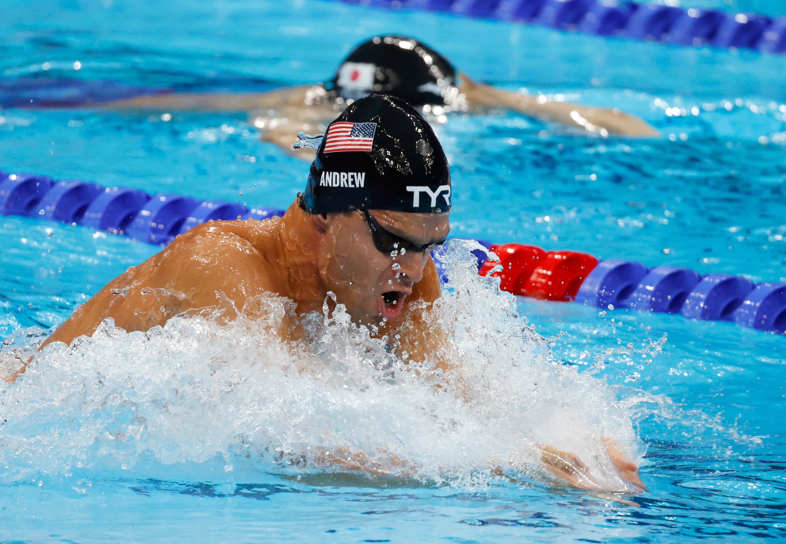 USA’s Michael Andrew competes in the men’s 4x100 meter medley relay final during the...