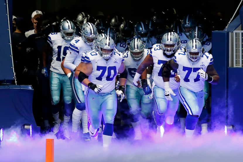 The Dallas Cowboys are introduced before a game against the Cleveland Browns on Sunday, Oct....