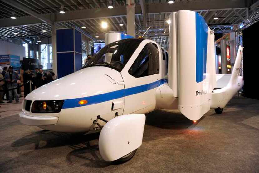 
An early version Terrafugia Transition "flying car" sits on display at the New York...
