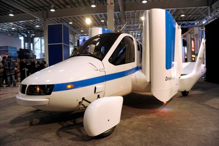 
An early version Terrafugia Transition "flying car" sits on display at the New York...