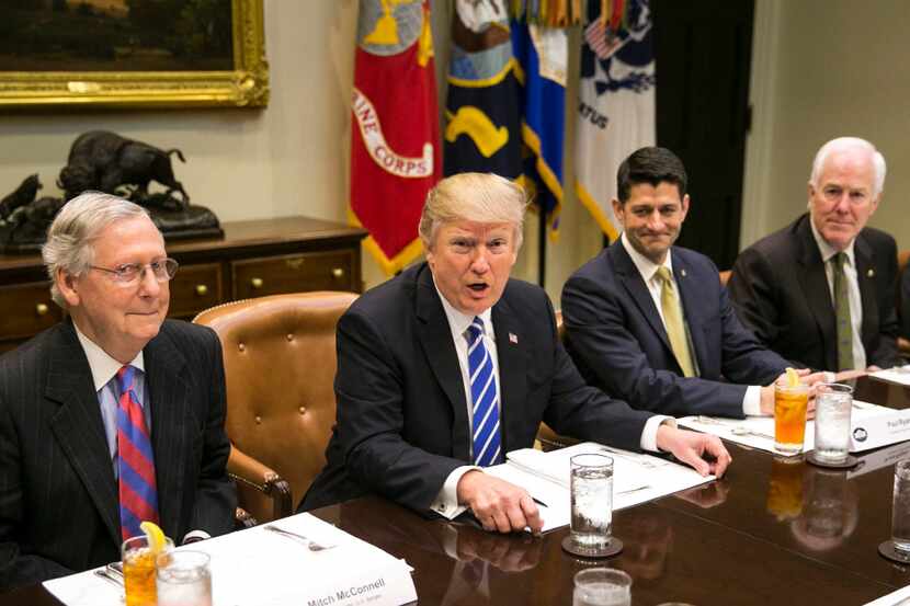 From left: Senate Majority Leader Mitch McConnell (R-Ky.), President Donald Trump, House...