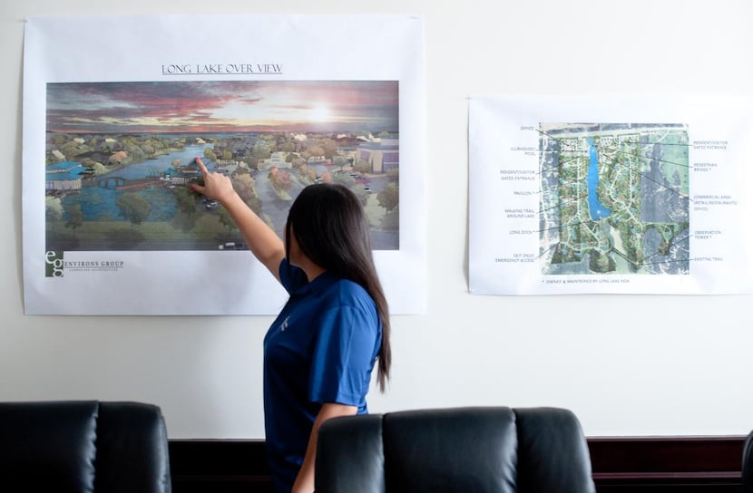   Vivian Tsou, chief operating officer  of Lelege USA, displays a rendering of the Long Lake...