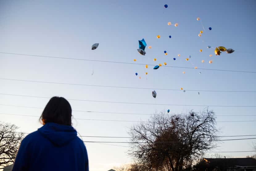 Balloons are released in memory of Juvenal "Juvi" Antero in Dallas’s Pleasant Grove...
