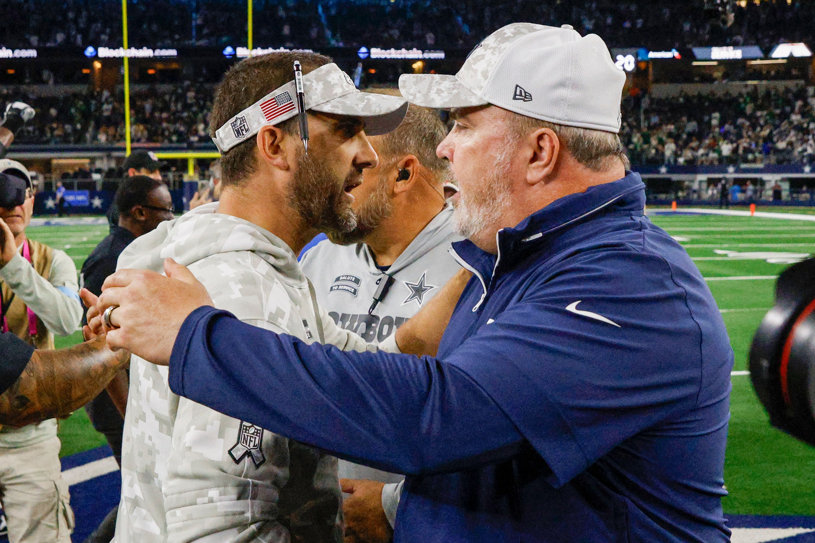 Dallas Cowboys head coach Mike McCarthy greets Philadelphia Eagles head coach Nick Sirianni...