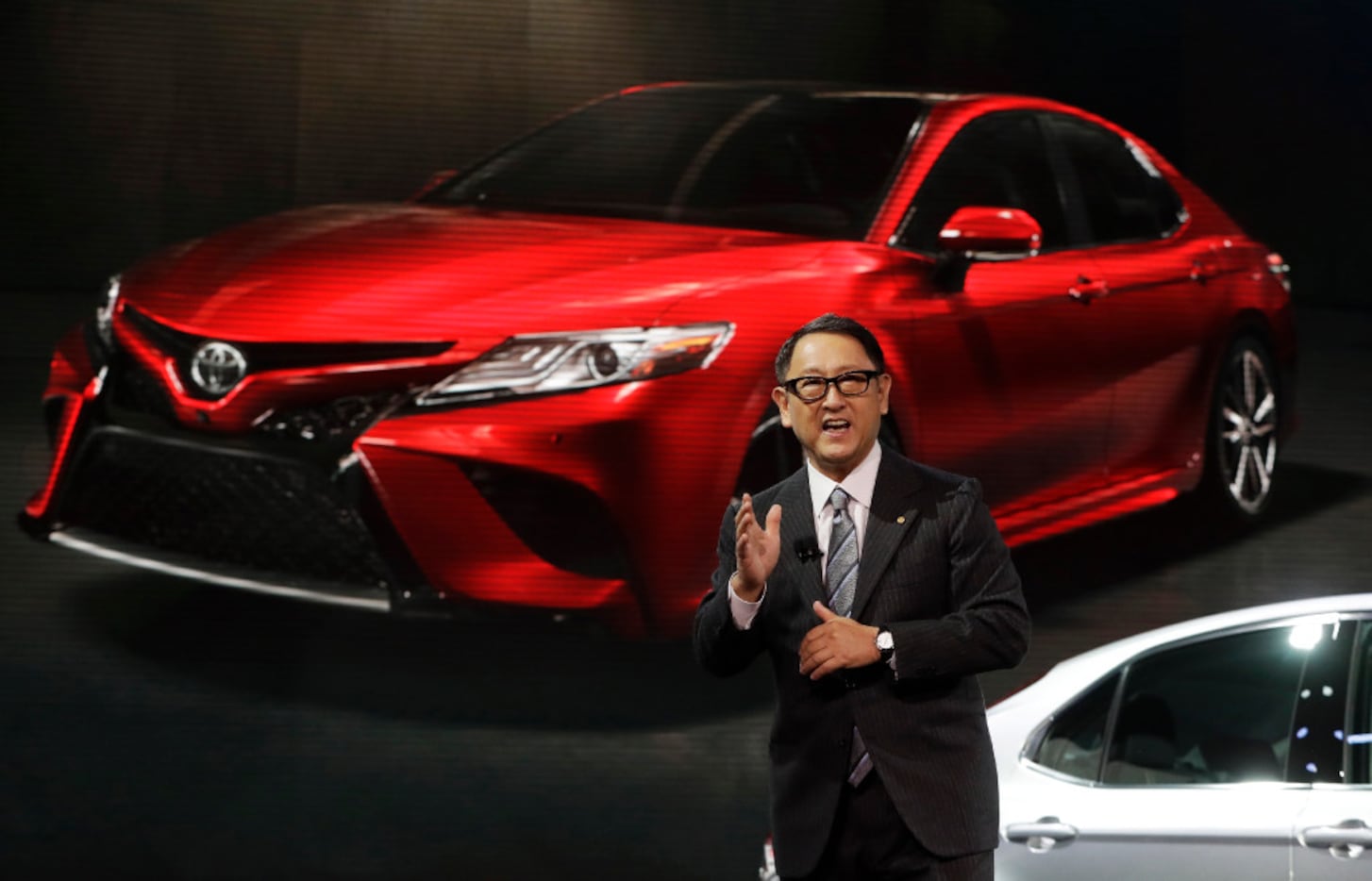 Toyota President Akio Toyoda introduces the 2018 Toyota Camry. (AP/Carlos Osorio)