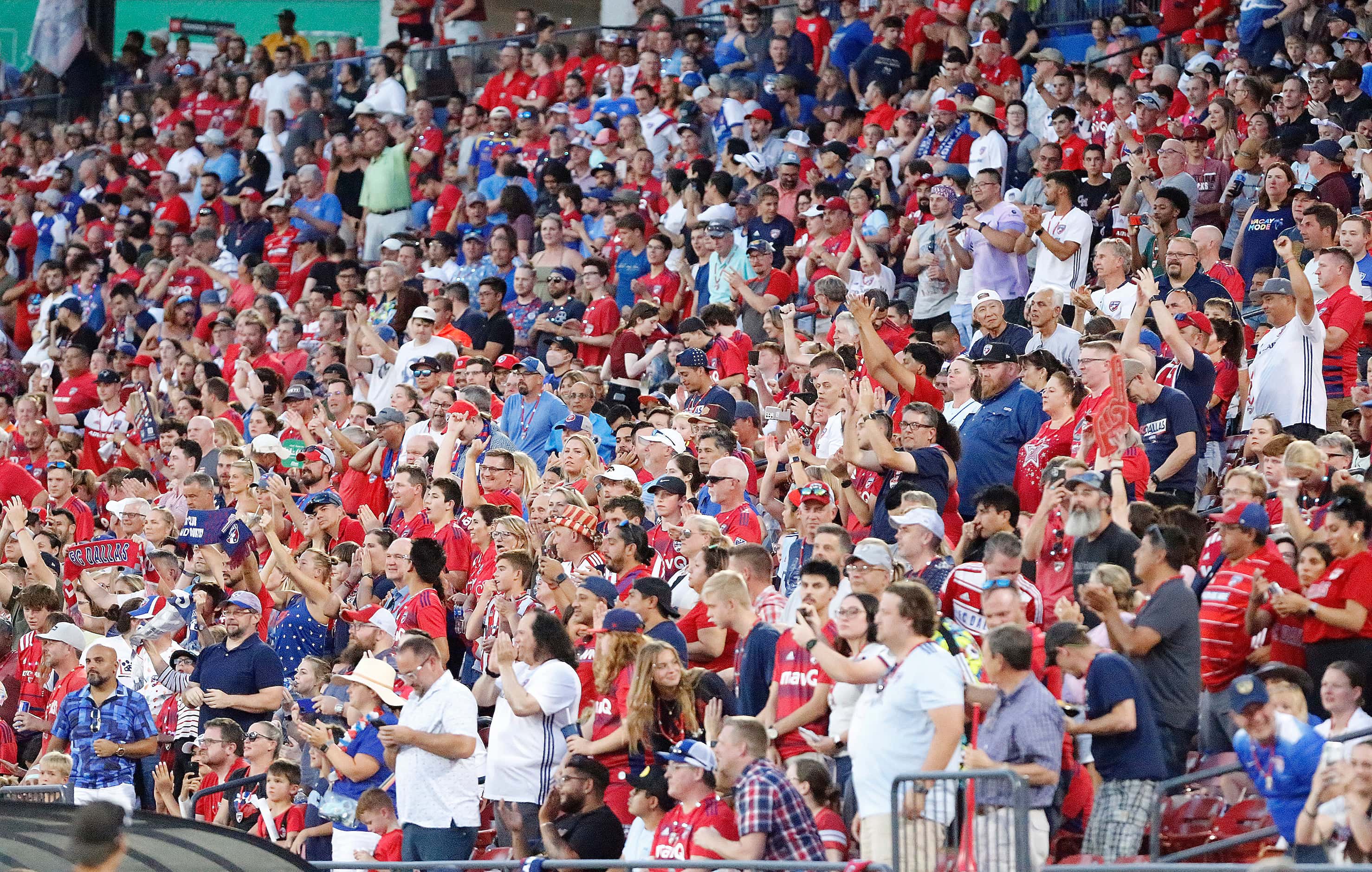 A sold out crowd celebrates a score during the first half as FC Dallas hosted Inter Miami at...