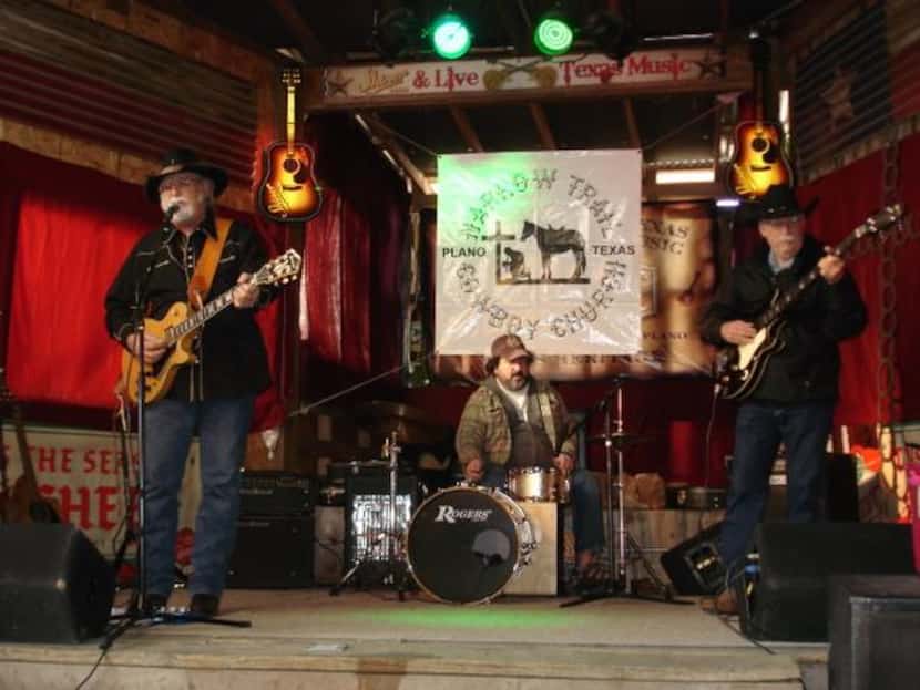 
Fritz Schultz and the Dirty Boot Band play during a Sunday service of Narrow Trail Cowboy...