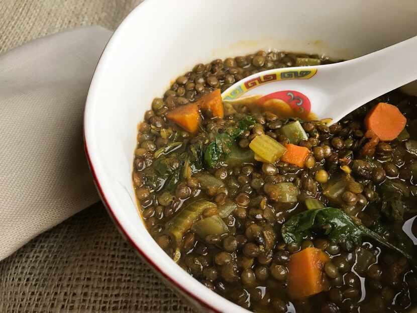 Green lentil and baby kale super-detox soup can help you kick the blahs. (Leslie Brenner/Staff)