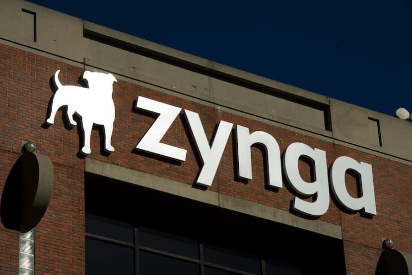 Zynga Inc. signage is displayed on the facade of the company's headquarters in San...
