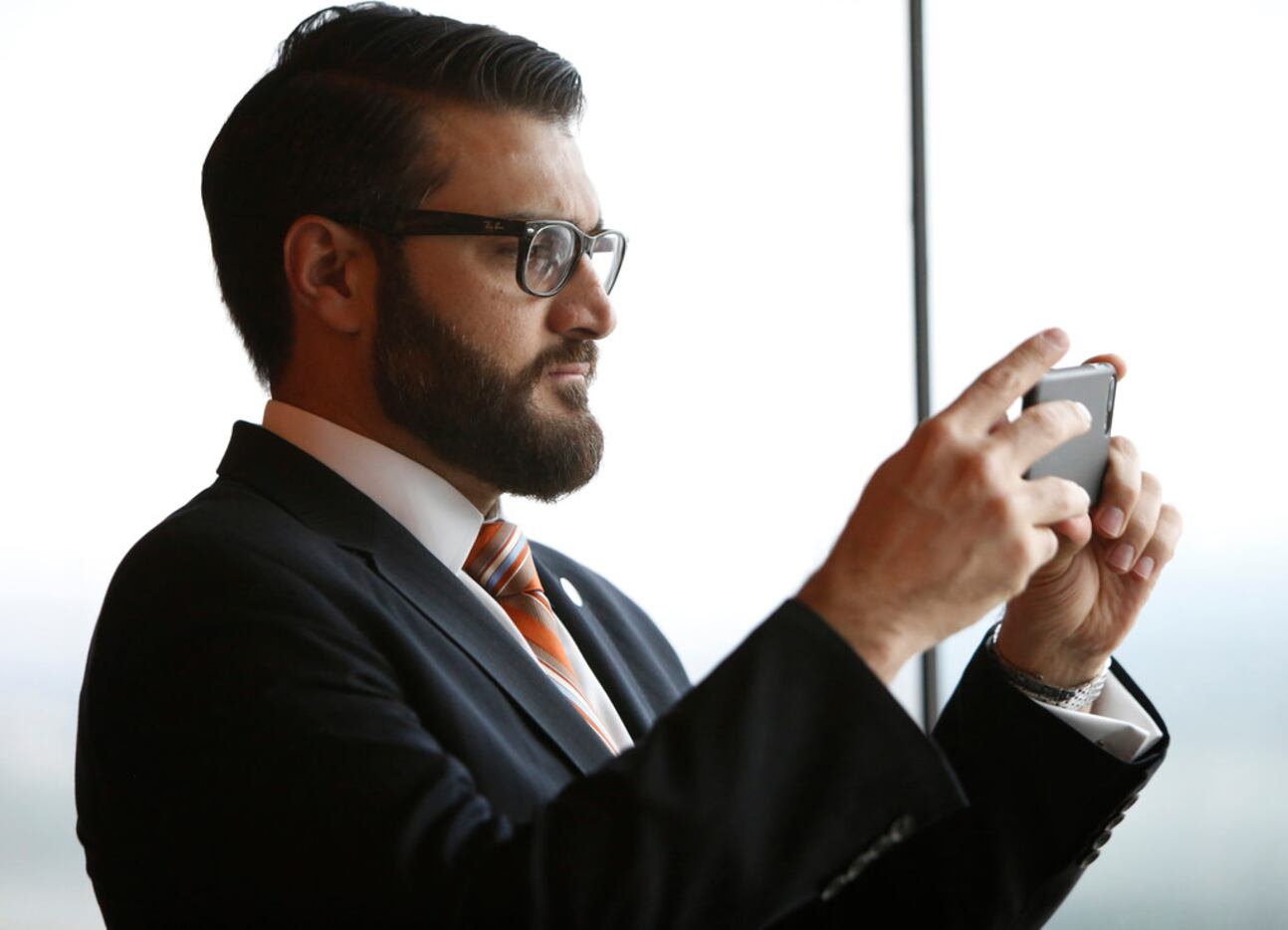 Hamdullah Mohib, Afghanistan's ambassador to the U.S., takes a shot of Las Colinas  from the...