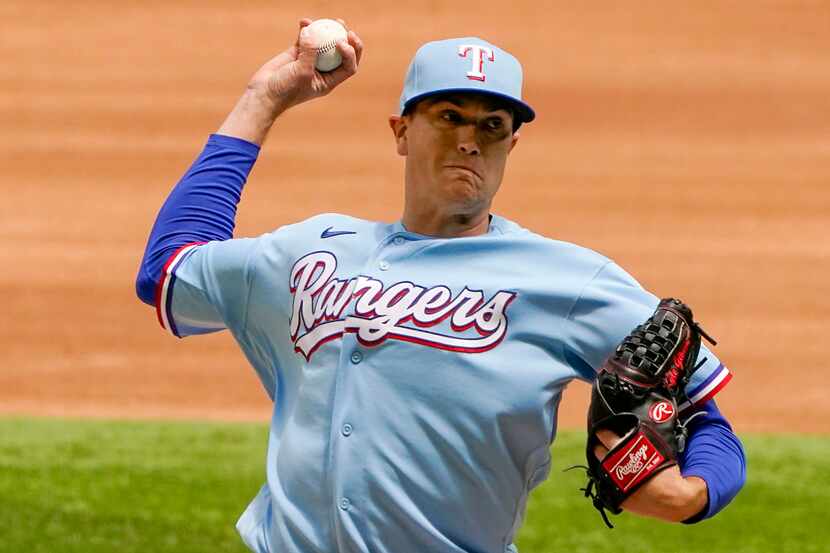 Texas Rangers pitcher Kyle Gibson delivers during the fourth inning against the Baltimore...