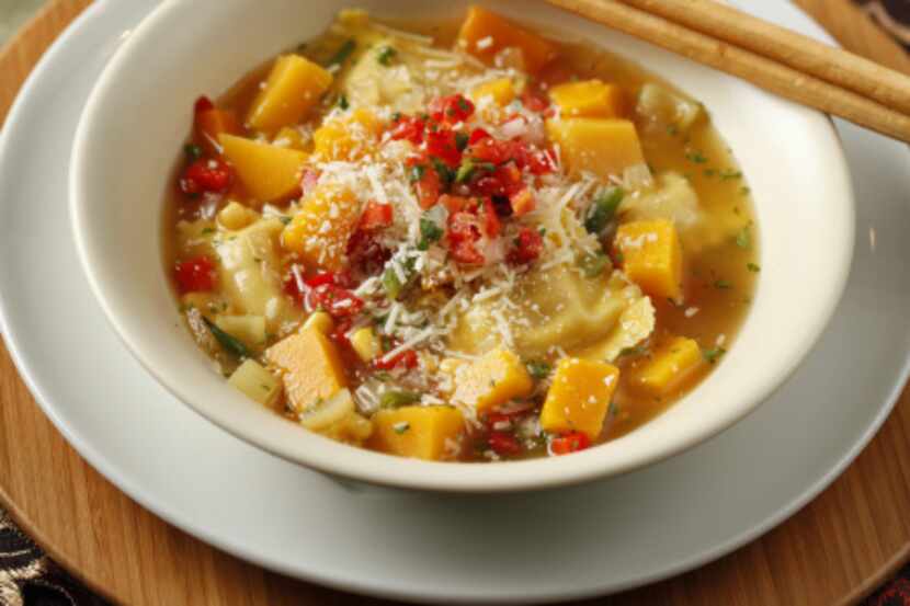 Combine a butternut squash soup with pumpkin ravioli for an autumnal main dish.