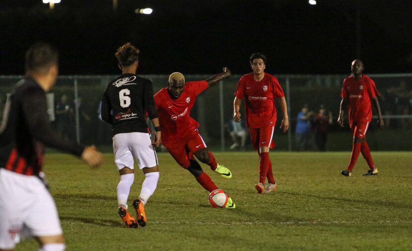 Wichita's Frank Tayou dribbles versus NTX Rayados in their 3rd Round 2018 US Open Cup match...