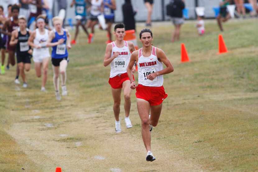 Melissa's Judson Greer (1054) leads the pack, with teammate Lucas Tauch (1058) right behind,...
