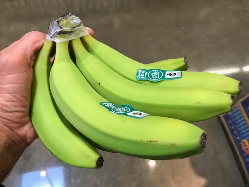 Green bananas, like these sold at Whole Foods, are higher in starch than yellow ones.