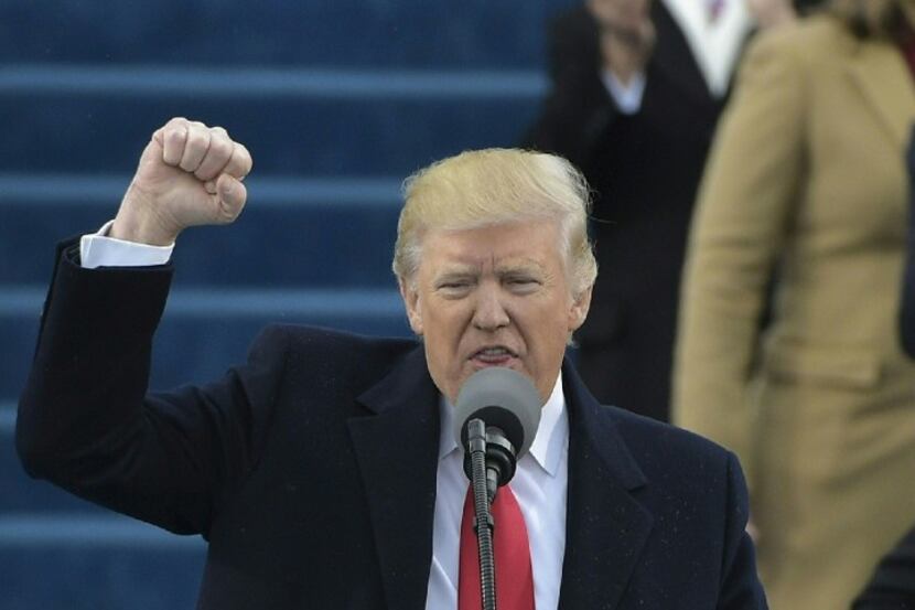 US President Donald Trump delivers a speech during his swearing-in ceremony  on January 20,...