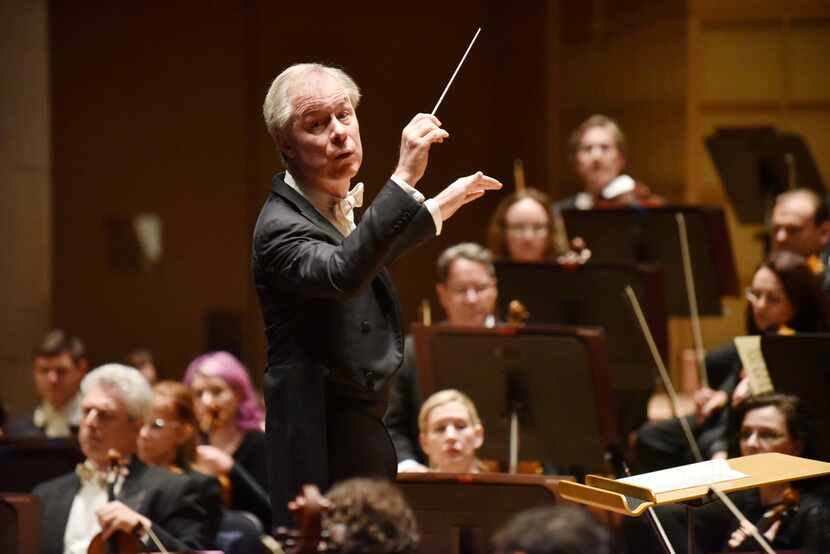 David Robertson conducts the Dallas Symphony Orchestra during a performance of Stravinsky's...