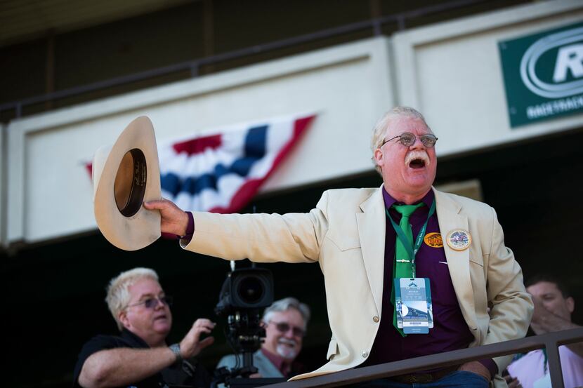 Steve Coburn, co-owner of California Chrome, greets fans on the morning of the Belmont...