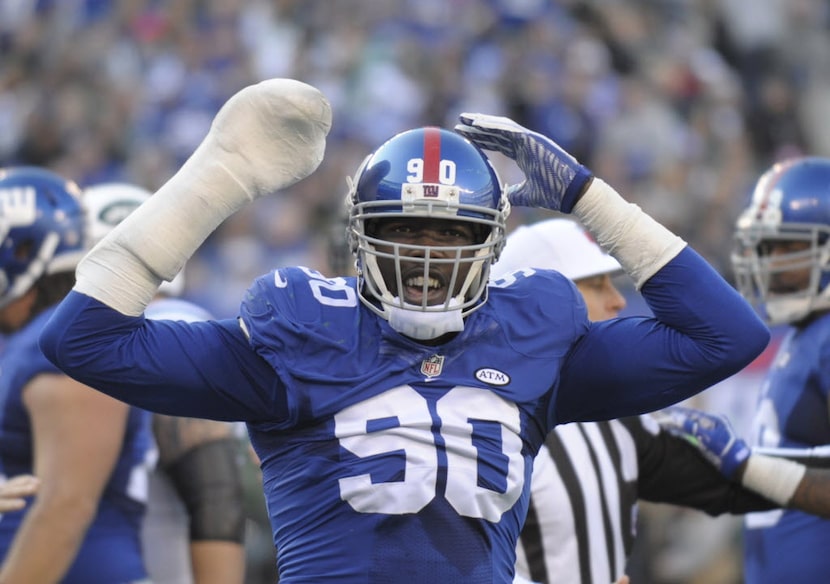 FILE - In this Dec. 6, 2015, file photo, New York Giants defensive end Jason Pierre-Paul...