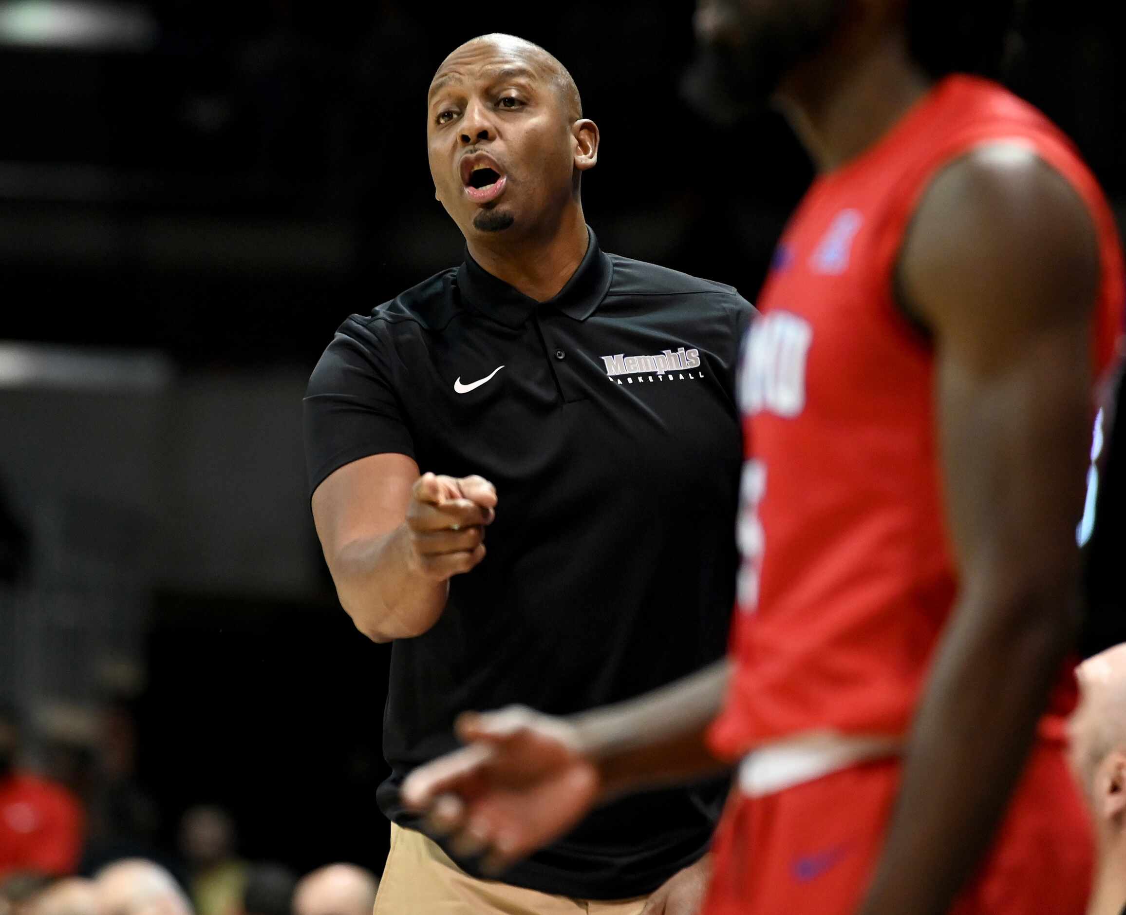 Memphis head coach Penny Hardaway directs his team in the first half during a men’s NCAA...