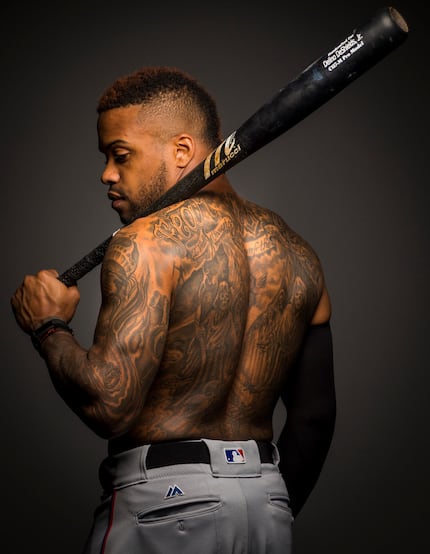This tattoo on the back of Rangers outfielder Delino DeShields took 36 hours of work. It is...