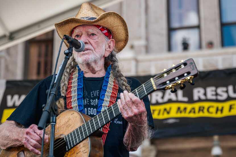 Musician Willie Nelson performed during the Georgetown to Austin March for Democracy rally...