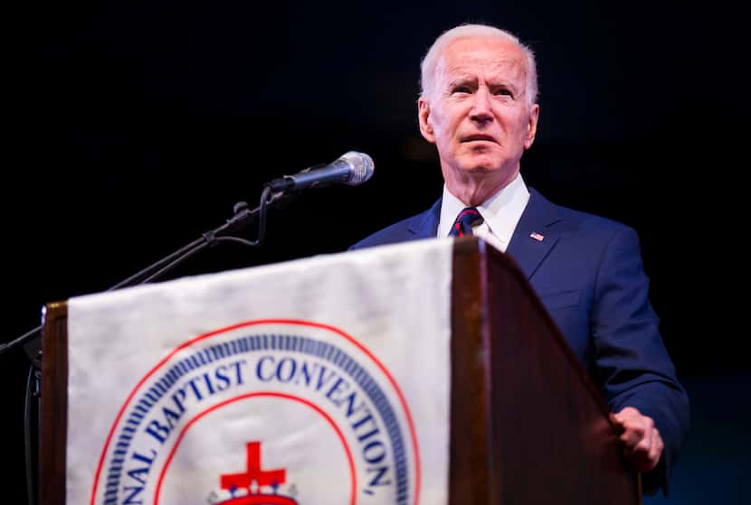 Former Vice President and Presidential Candidate Joe Biden speaks at the National Baptist...