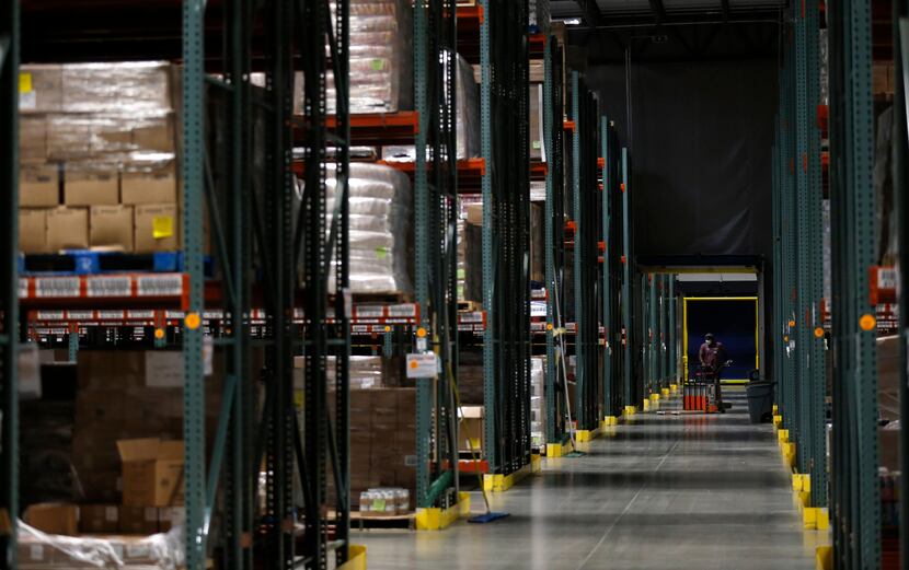 Area where the food is stored prior to distribution at North Texas Food Bank on Friday, Dec....