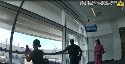 Body camera footage from DFW International Airport law enforcement shows Tiffany Gomas, 38,...