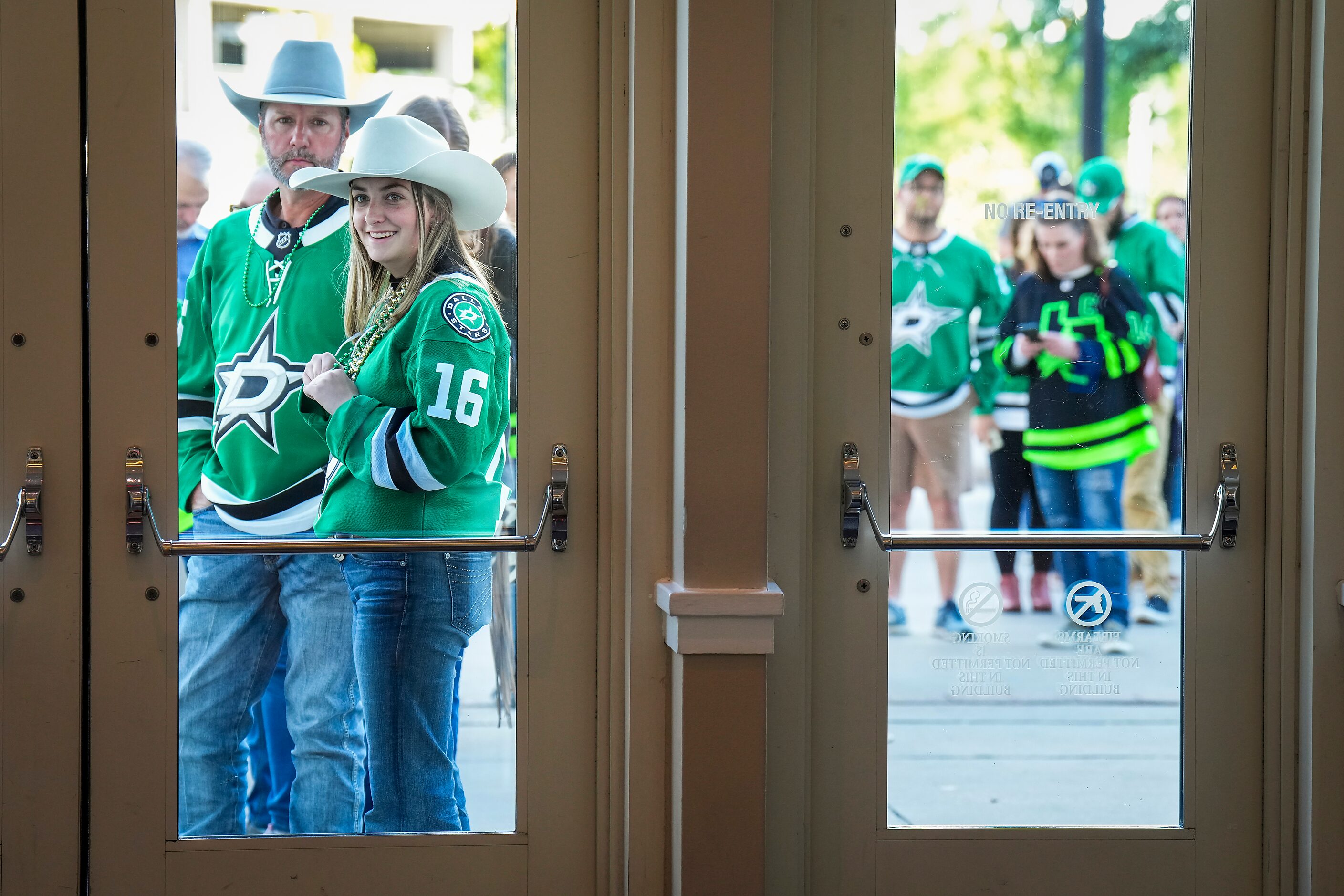 Fans wait for the gates to open before Game 1 of a first-round NHL hockey playoff series...