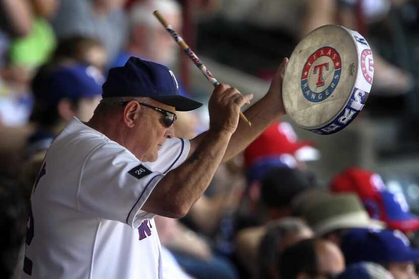 John Lanzillo, Jr., AKA "Zonk" (the Ranger's Super fan) cheers on a Rangers rally during the...