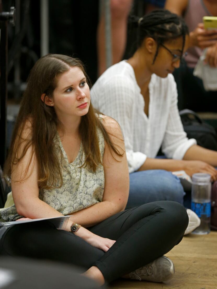 Jackie Malish, left, watches actors during a rehearsal of 'Guys and Dolls' at SMU. Malish...