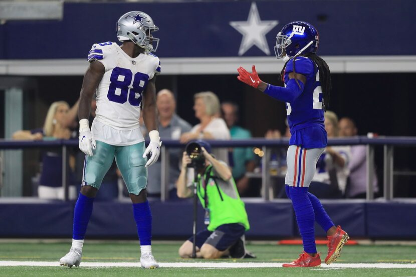 ARLINGTON, TX - SEPTEMBER 10:  Dez Bryant #88 of the Dallas Cowboys has words with Janoris...