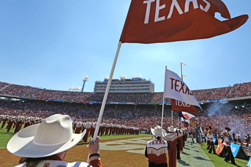 The Texas band performs before the Oklahoma University Sooners vs. the University of Texas...