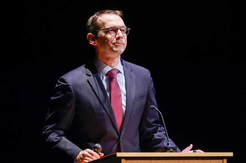 Mike Morath, Texas Commissioner of Education, speaks during the Dallas Regional Chamber’s...