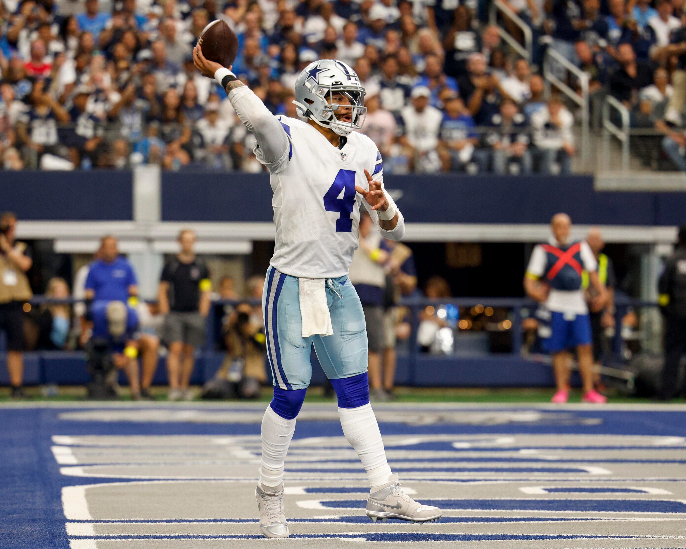 Dallas Cowboys quarterback Dak Prescott (4) throws a pass during the fourth quarter of a NFL...