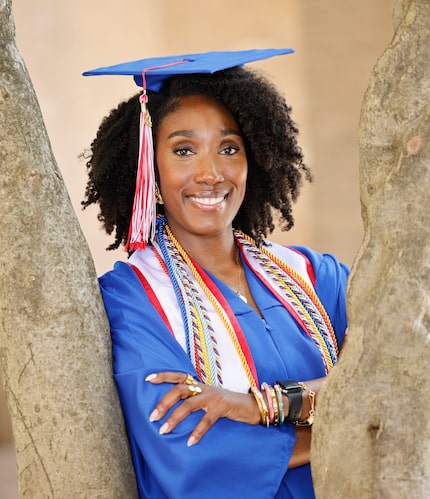 Carmesia Washington, 43, poses for a photo at Dallas College's Cedar Valley campus, Friday,...