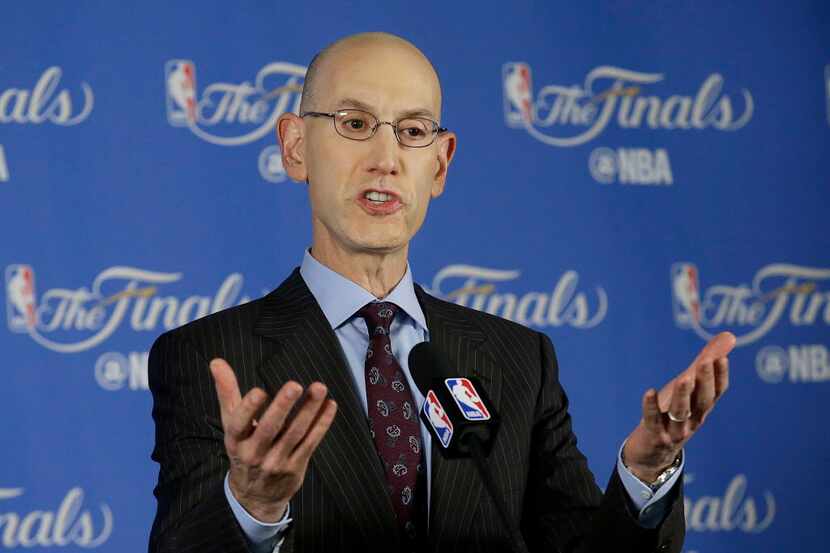 FILE- In this June 2, 2016, file photo, NBA commissioner Adam Silver speaks during a news...