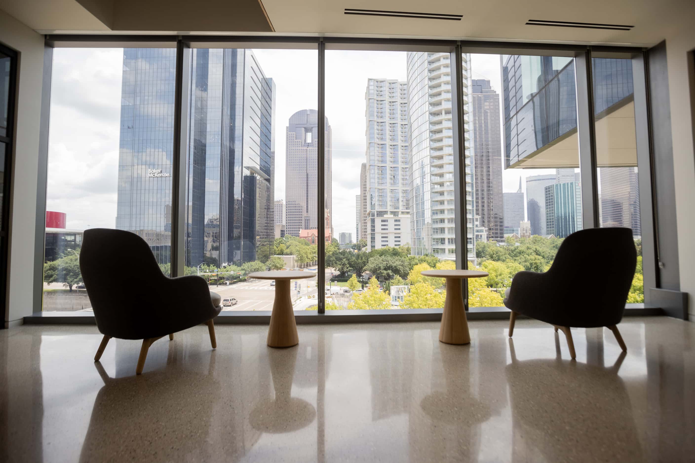 A variety of seating areas and types, such as this one overlooking downtown Dallas, were...