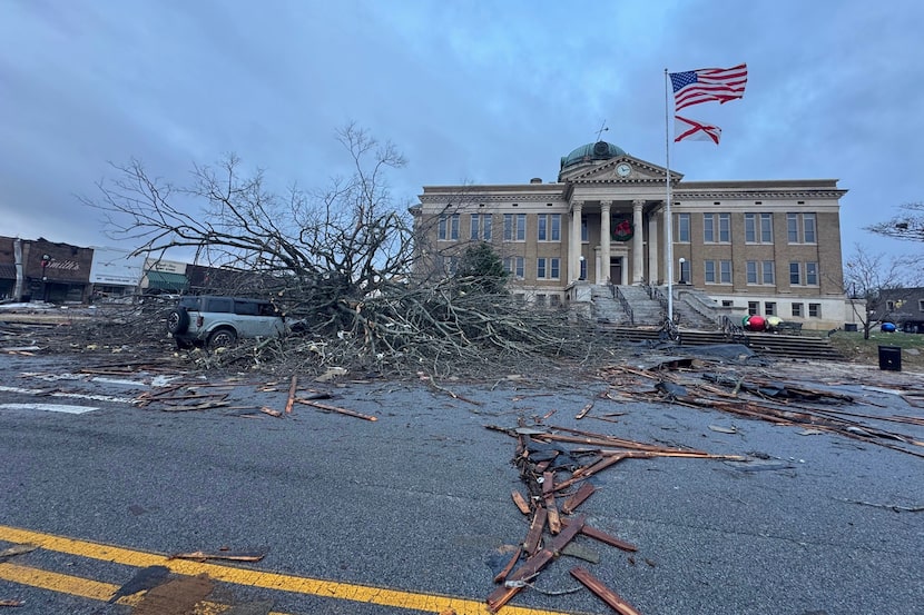 Damage from a storm through that rolled through the night before is seen at the heart of...