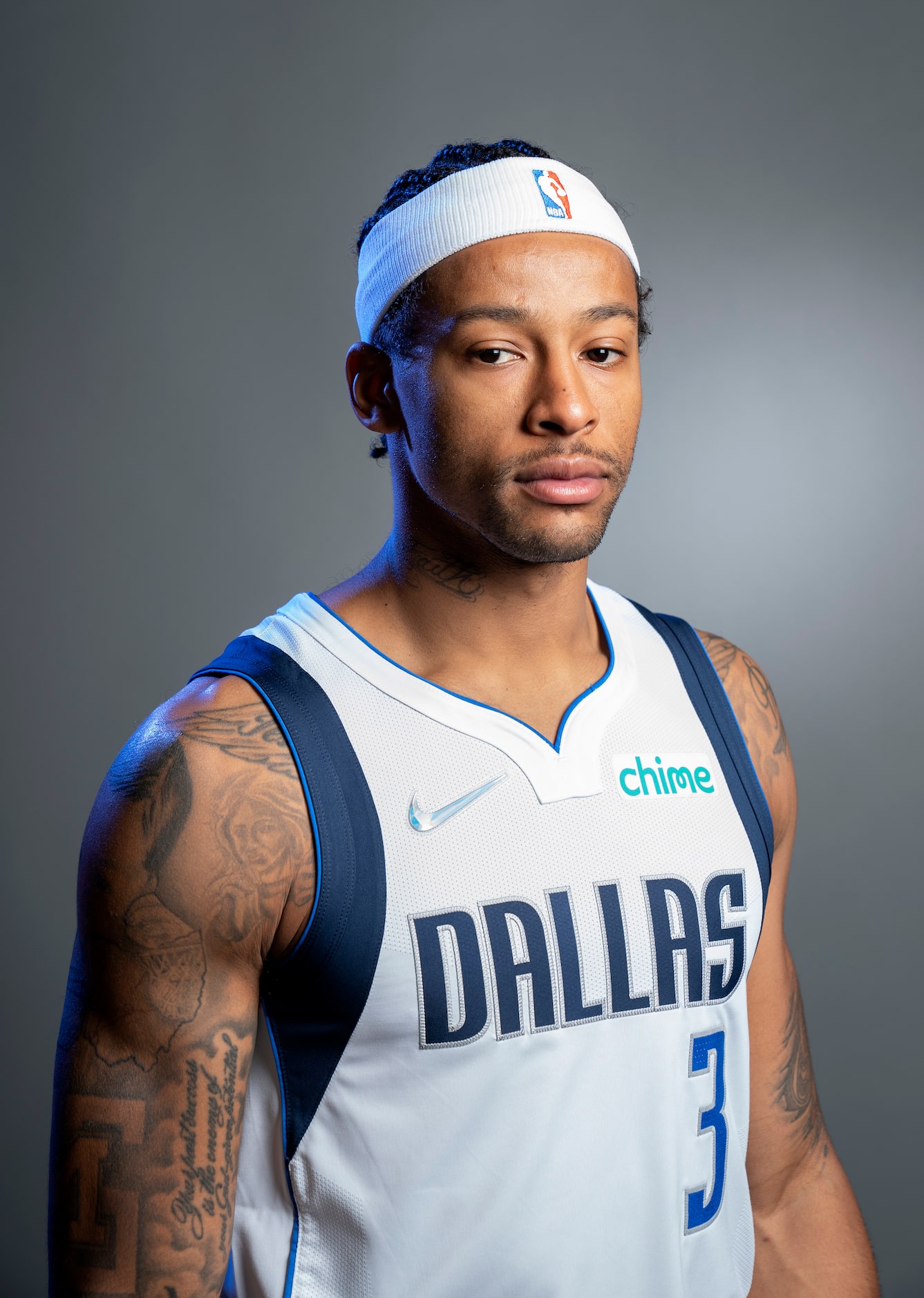 Dallas Mavericks guard Trey Burke (3) poses for a portrait during the Dallas Mavericks media...