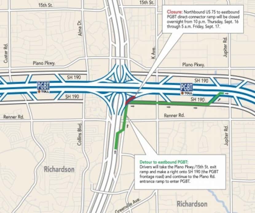 The ramp connecting northbound 75 to President George Bush Turnpike will close overnight on...
